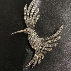 Vintage Pave Marcasite Hummingbird 925 Silver Brooch